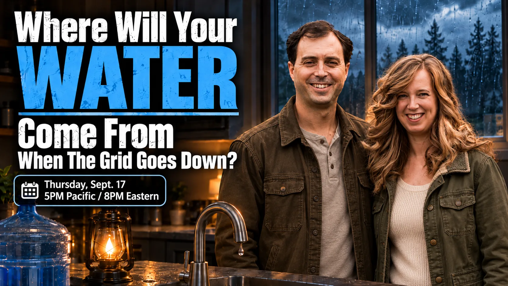 Where Will Your Water Come From When The Grid Goes Down, free live class with Nick and Lisa Meissner, Thursday September 17